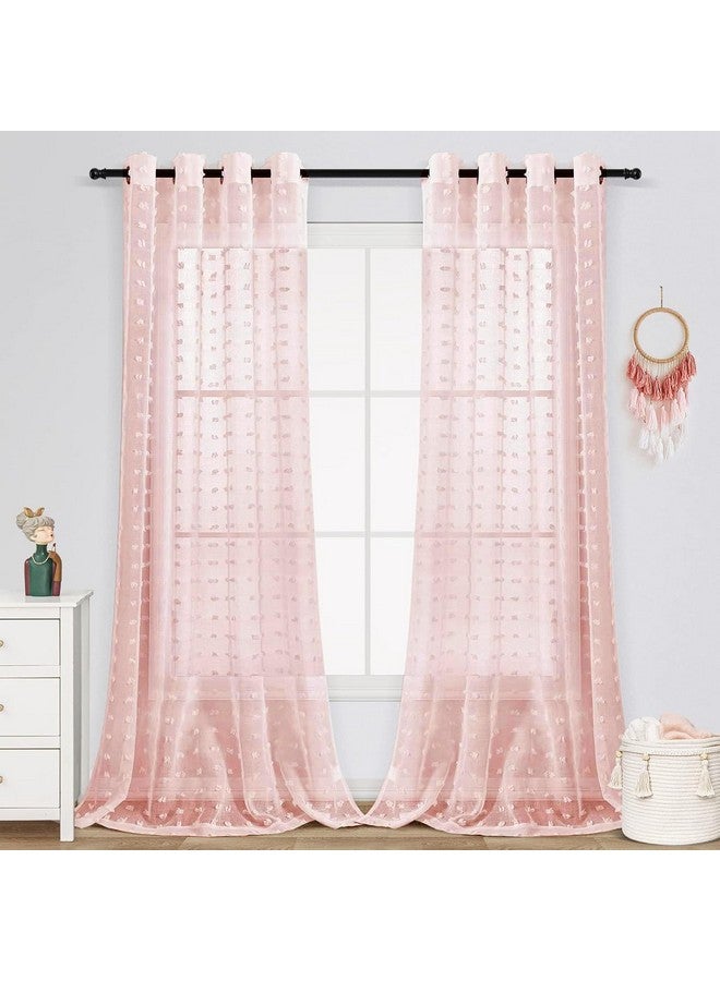 House of Quirk Pom Pom Grommet Sheer Curtains 9 Feet 2 Panels for Living Dining Room Textured Curtain for Bedroom Light Filtering Semi Sheer Voile Boho Curtain Panels Pack of 2 (Peach, 108 Inch) - Image 1