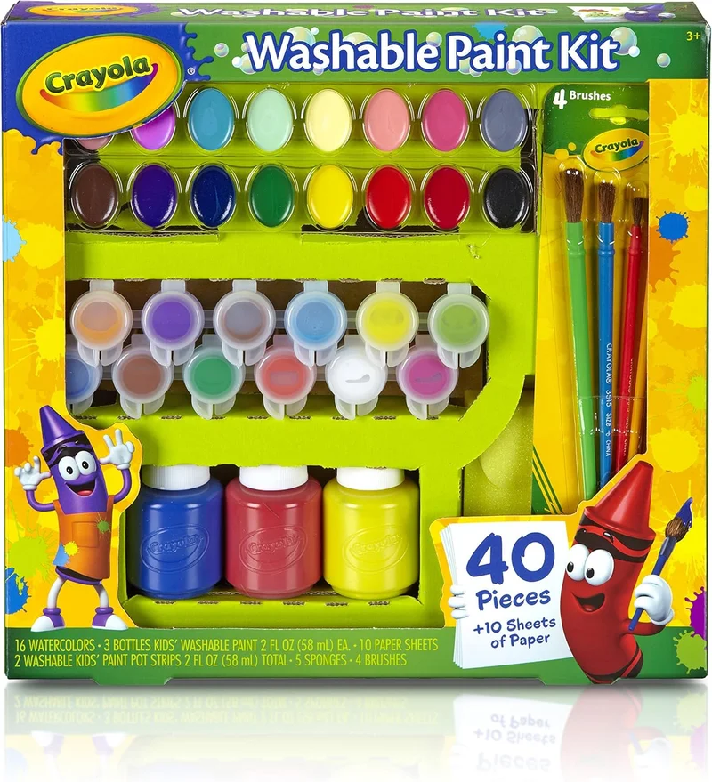 كرايولا Crayola Washable Paint Set for Kids – 40-Piece Art Supplies Kit | Non-Toxic Washable Paints for School Projects, Crafts & Creative Fun