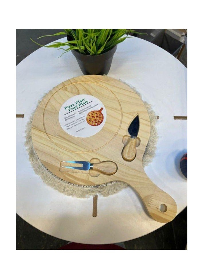 Round pizza serving tray with fork and knife - Image 1