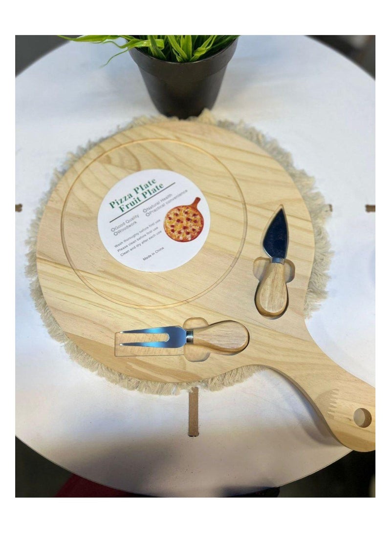 Round pizza serving tray with fork and knife - Image 2