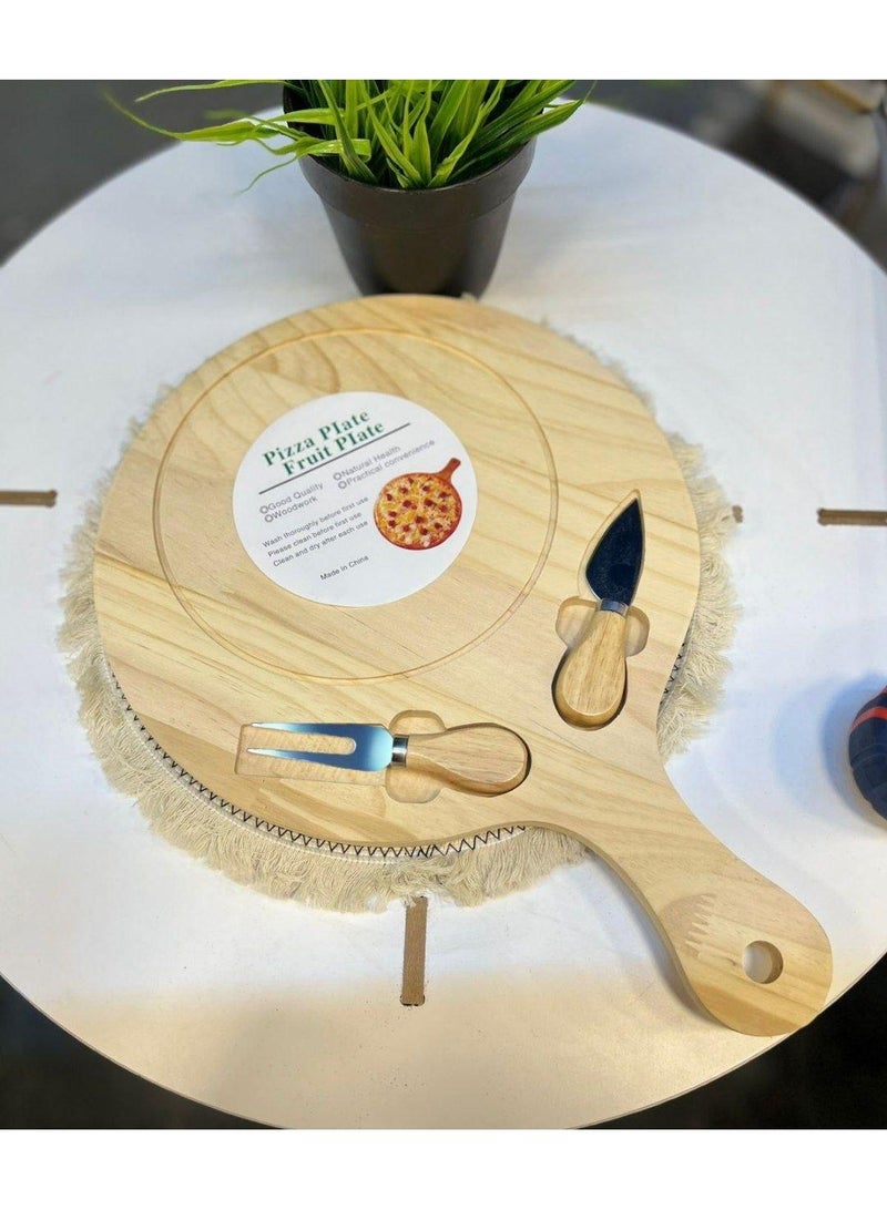 Round pizza serving tray with fork and knife - Image 3