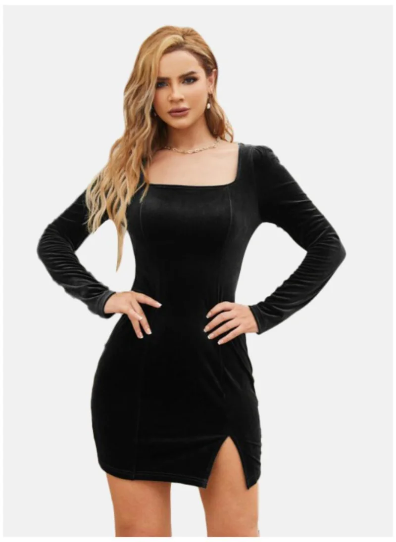 يونيكي Black Square Neck Bodycon Mini Dress