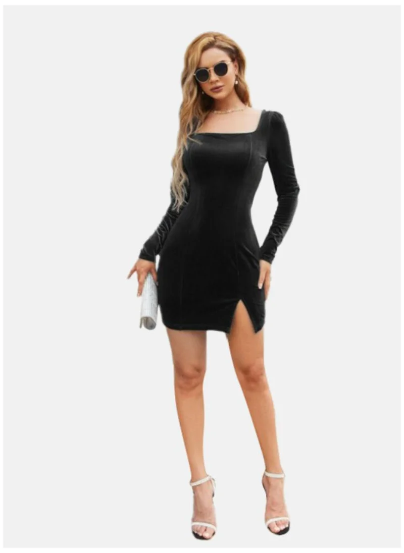 YUNIQEE Black Square Neck Bodycon Mini Dress