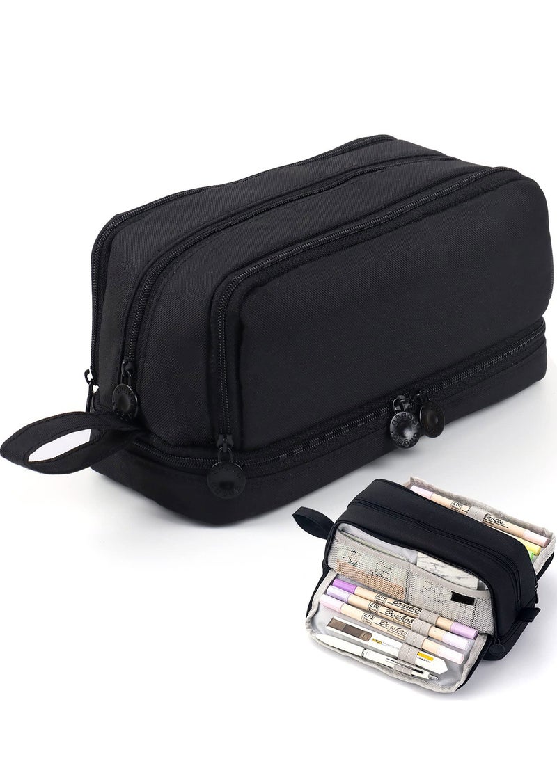Chielor Chielor Large Capacity Pen Pencil Case with 4 Compartments, Multi-Slot Pencil Pouch Bag Aesthetic School Supplies Organizer for Teen Girls, Women, Adults (Black)  - Image 1