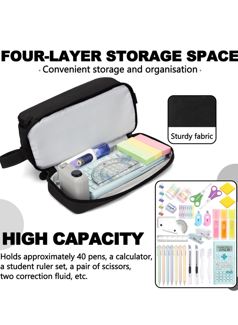 Chielor Chielor Large Capacity Pen Pencil Case with 4 Compartments, Multi-Slot Pencil Pouch Bag Aesthetic School Supplies Organizer for Teen Girls, Women, Adults (Black)  - Image 3