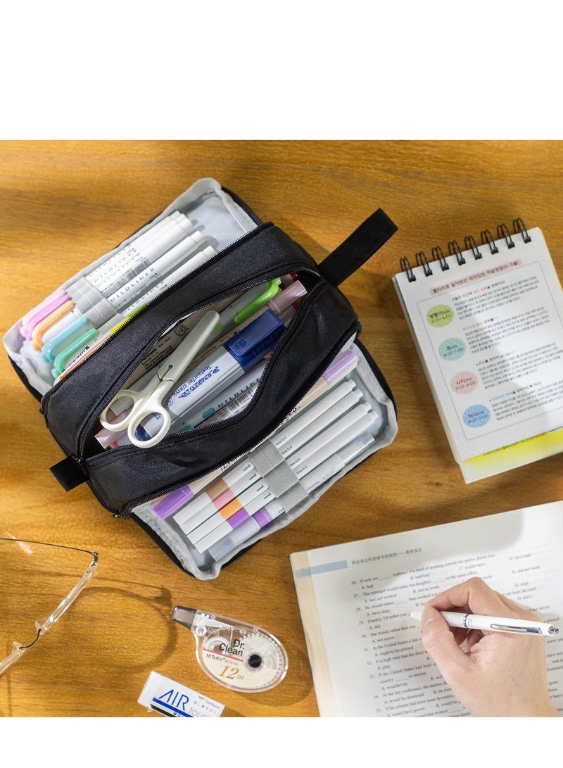 Chielor Chielor Large Capacity Pen Pencil Case with 4 Compartments, Multi-Slot Pencil Pouch Bag Aesthetic School Supplies Organizer for Teen Girls, Women, Adults (Black)  - Image 5