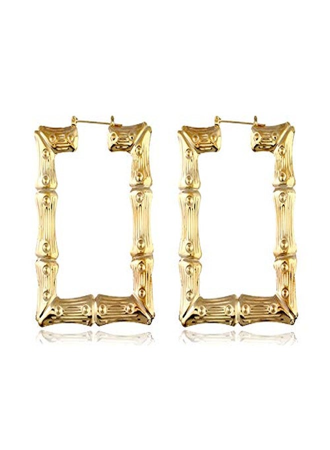 HUNO 2 Pairs Large Bamboo Hoop Earrings Set Gold Plated Exaggerated Big Statement Hip-Hop Geometric Earrings for Women Girls-gold - Image 3