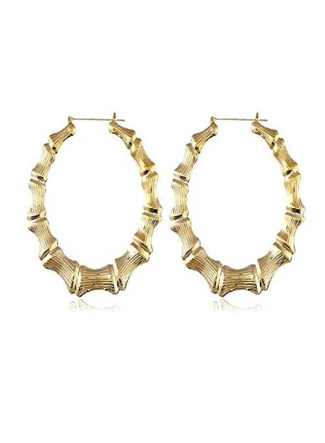 HUNO 2 Pairs Large Bamboo Hoop Earrings Set Gold Plated Exaggerated Big Statement Hip-Hop Geometric Earrings for Women Girls-gold - Image 2
