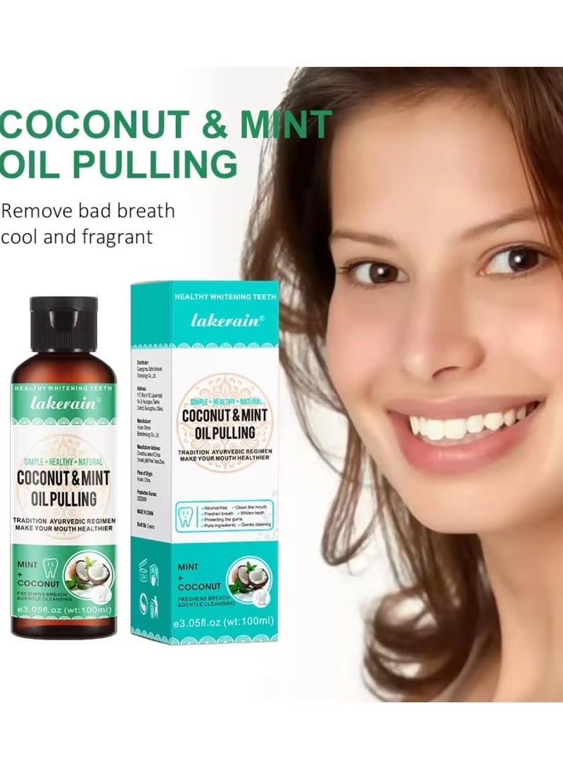 lakerain 100ml Coconut Oil and Peppermint Oil Pulling Whitening Mouthwash Teeth Whitening Oil Pulling Mouthwash Natural Coconut Oil Pulling for Healthier Teeth and Gum Fresh Breath With 7 Natural Pulling Oil  - Image 2