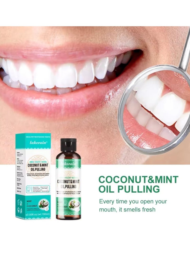 lakerain 100ml Coconut Oil and Peppermint Oil Pulling Whitening Mouthwash Teeth Whitening Oil Pulling Mouthwash Natural Coconut Oil Pulling for Healthier Teeth and Gum Fresh Breath With 7 Natural Pulling Oil  - Image 5