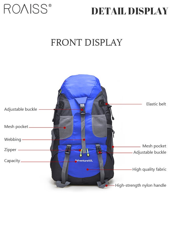 roaiss Unisex Multifunctional Outdoor Backpack, Double Shoulder Bag for Men and Women, Hiking Sports Travel Mountaineering Bag, Large Capacity Leisure Travel Bag, Pressure Reduction and Resistance, Blue - Image 3