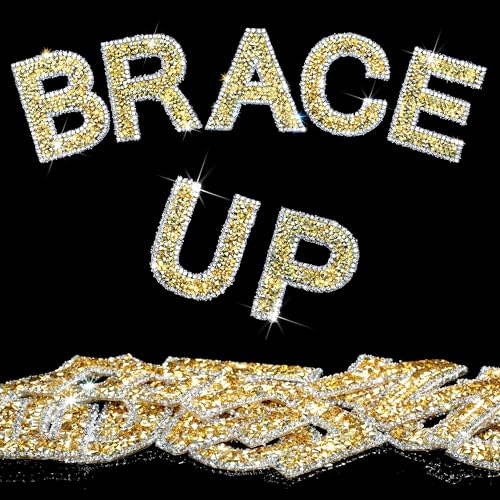 Locacrystal 34Pcs Rhinestone Letter Stickers Bling Glitter Alphabet A-Z Letters Self-Adhesive Crystal Rhinestones Word Sticker Iron on Letters for Clothing Art Crafts DIY Decors(Gold+White,2.24") - Image 1