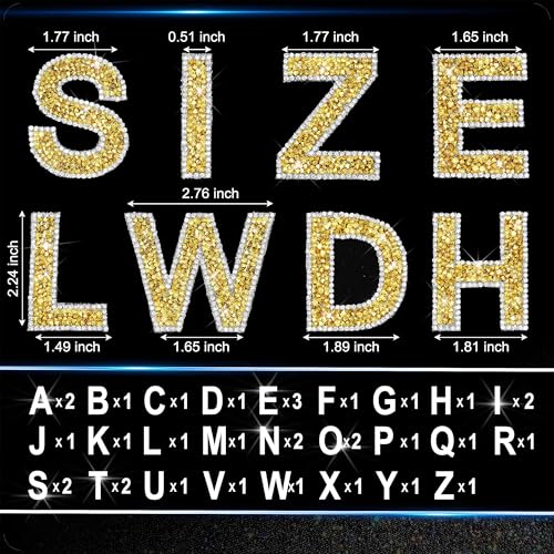 Locacrystal 34Pcs Rhinestone Letter Stickers Bling Glitter Alphabet A-Z Letters Self-Adhesive Crystal Rhinestones Word Sticker Iron on Letters for Clothing Art Crafts DIY Decors(Gold+White,2.24") - Image 5