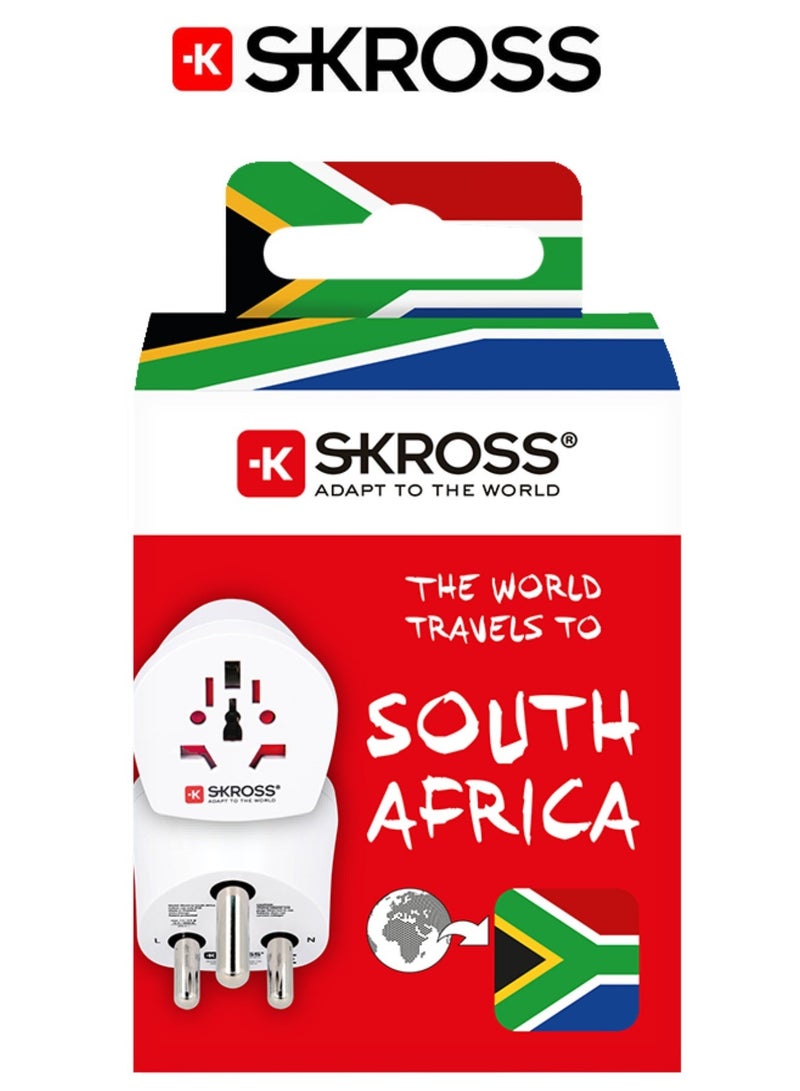 SKROSS Universal to South Africa travel adapter. Multi outlet power adapter. Certified wall plug. Compact and easy to use travel plug. 250V South Africa three prong plug. White plug adapter. - Image 5