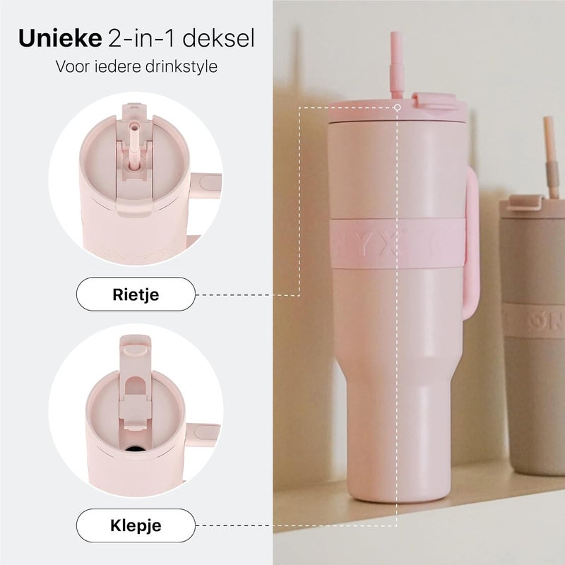 Onyx Drinking Bottle with Straw 1.2 Liter - Water Bottle for Children & Adults - Thermos Cup Stainless Steel Travel Mug - Motivational Drinking Canister - Drinking Cup for School - Pink - Image 3