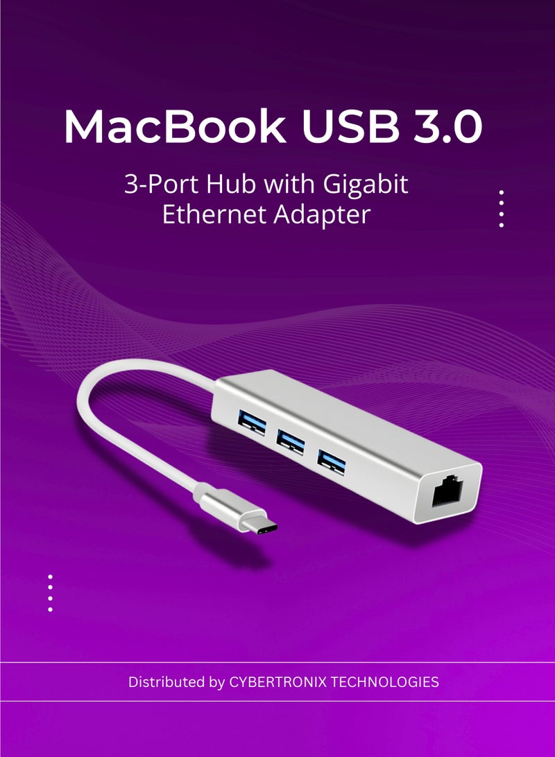 MacBook USB 3.0 3-Port Hub with Gigabit Ethernet Adapter