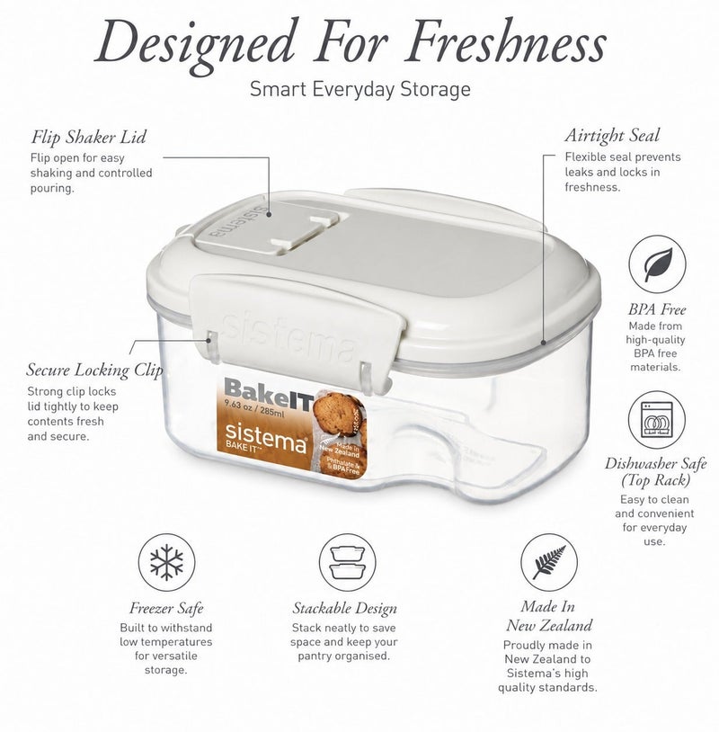 Sistema BAKE IT Mini Bakery 285ML Food Storage Container, BPA Free Airtight Kitchen Storage Box with Easy-Lock Clips for Baking Ingredients, Snacks, Nuts, Sprinkles & Pantry Organization - Image 3
