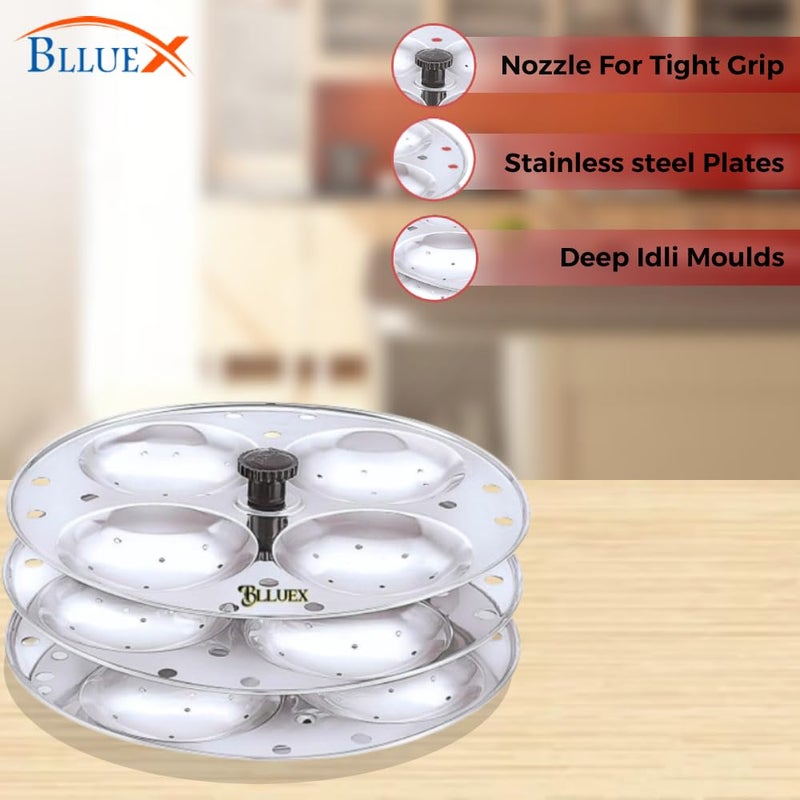 Blluex Stainless Steel Idli Stand | 3-Plates Idli | Idli Preparation | Supreme Quality Food Grade Idli Stand | 3-Rack Idly Stand | Food Grade Idli Plates For Cooker - Image 5