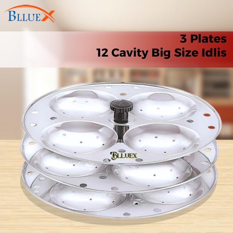 Blluex Stainless Steel Idli Stand | 3-Plates Idli | Idli Preparation | Supreme Quality Food Grade Idli Stand | 3-Rack Idly Stand | Food Grade Idli Plates For Cooker - Image 3