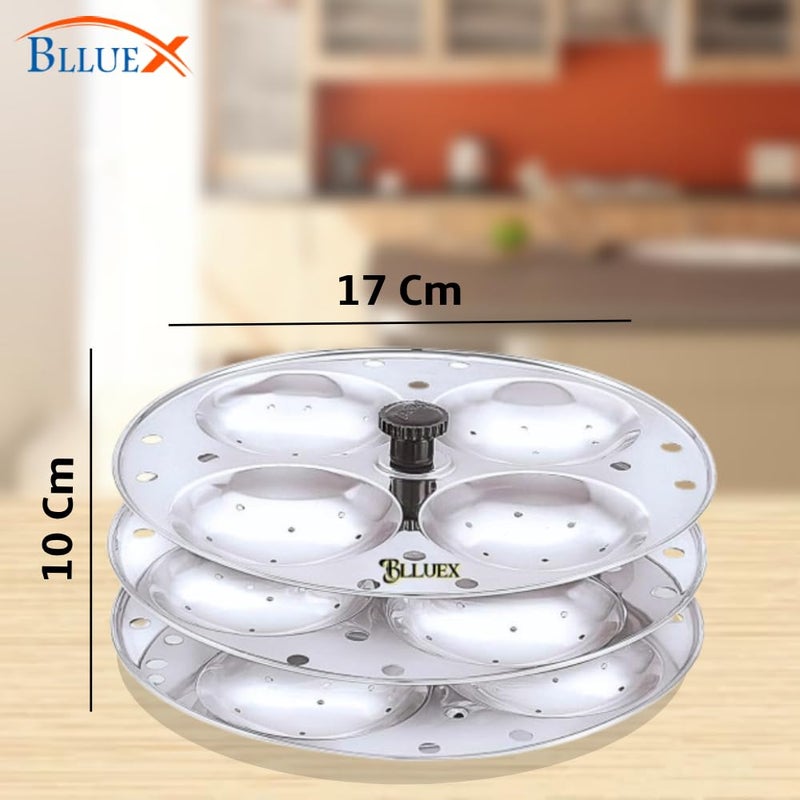 Blluex Stainless Steel Idli Stand | 3-Plates Idli | Idli Preparation | Supreme Quality Food Grade Idli Stand | 3-Rack Idly Stand | Food Grade Idli Plates For Cooker - Image 4