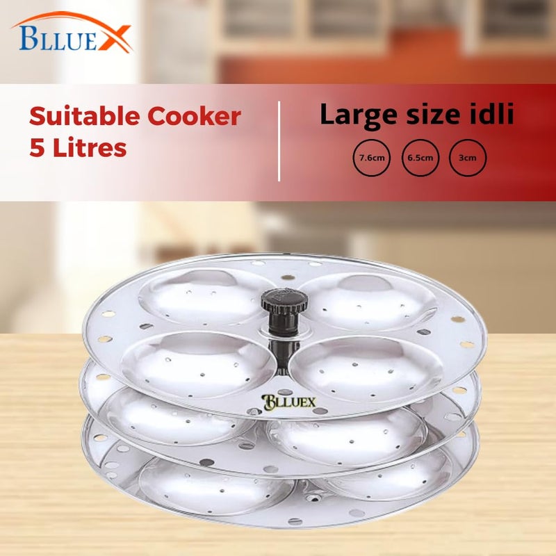 Blluex Stainless Steel Idli Stand | 3-Plates Idli | Idli Preparation | Supreme Quality Food Grade Idli Stand | 3-Rack Idly Stand | Food Grade Idli Plates For Cooker - Image 2