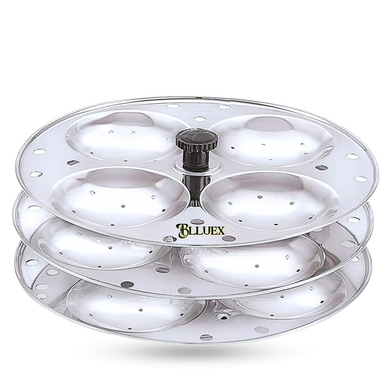 Blluex Stainless Steel Idli Stand | 3-Plates Idli | Idli Preparation | Supreme Quality Food Grade Idli Stand | 3-Rack Idly Stand | Food Grade Idli Plates For Cooker - Image 1
