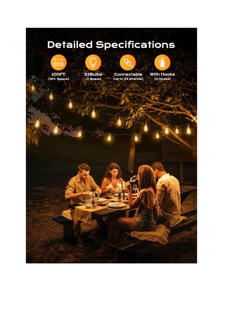 general Outdoor String Lights,  LED Patio Lights Shatterproof, Dimmable IP65 Waterproof Connectable Hanging Outdoor Light for Backyard, Porch, Deck, Balcony - Image 2