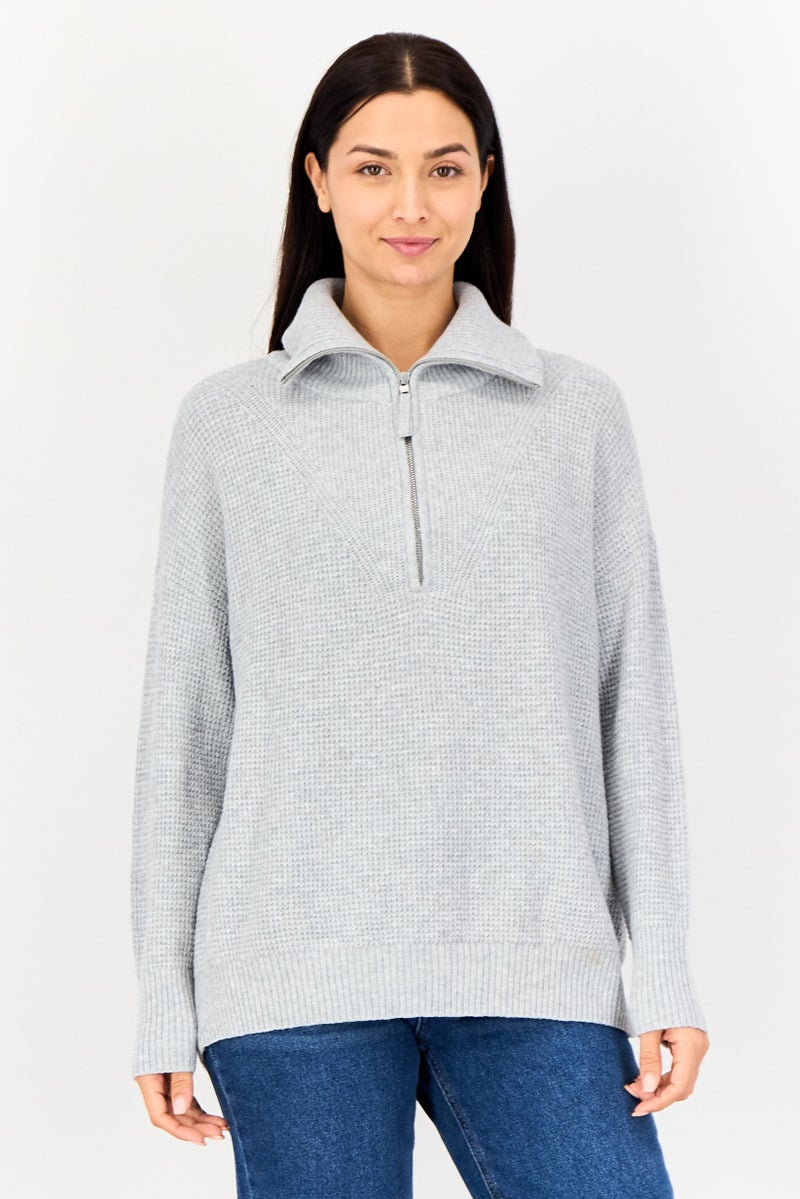 Aerie Women Turtle Neck Knitted Sweater, Light Grey - Image 1