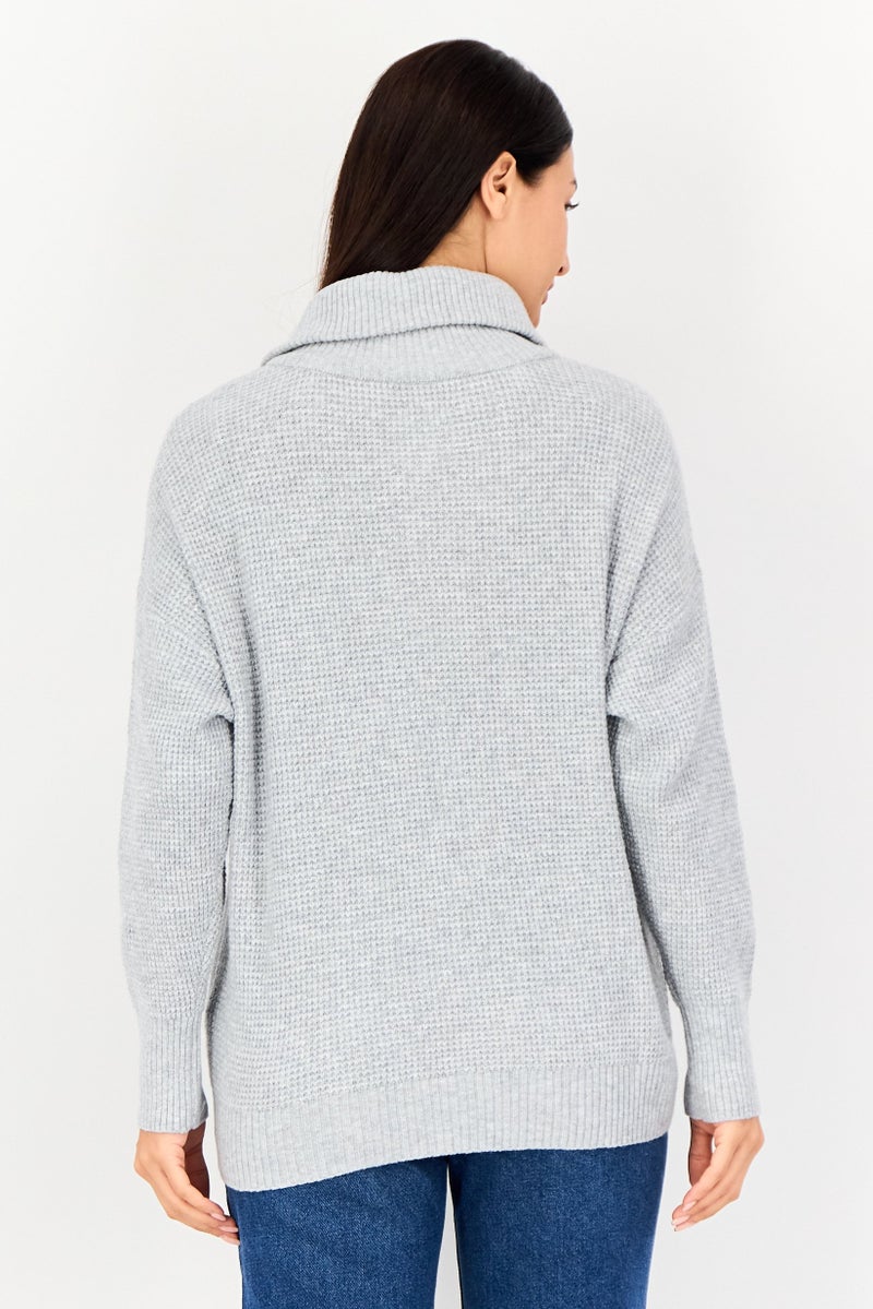 Aerie Women Turtle Neck Knitted Sweater, Light Grey - Image 3