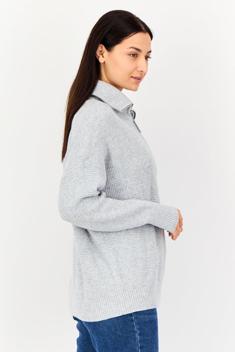 Aerie Women Turtle Neck Knitted Sweater, Light Grey - Image 2