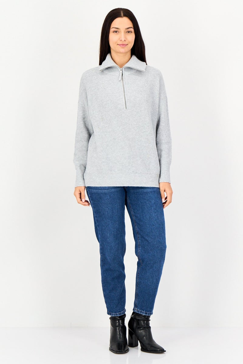 Aerie Women Turtle Neck Knitted Sweater, Light Grey - Image 4