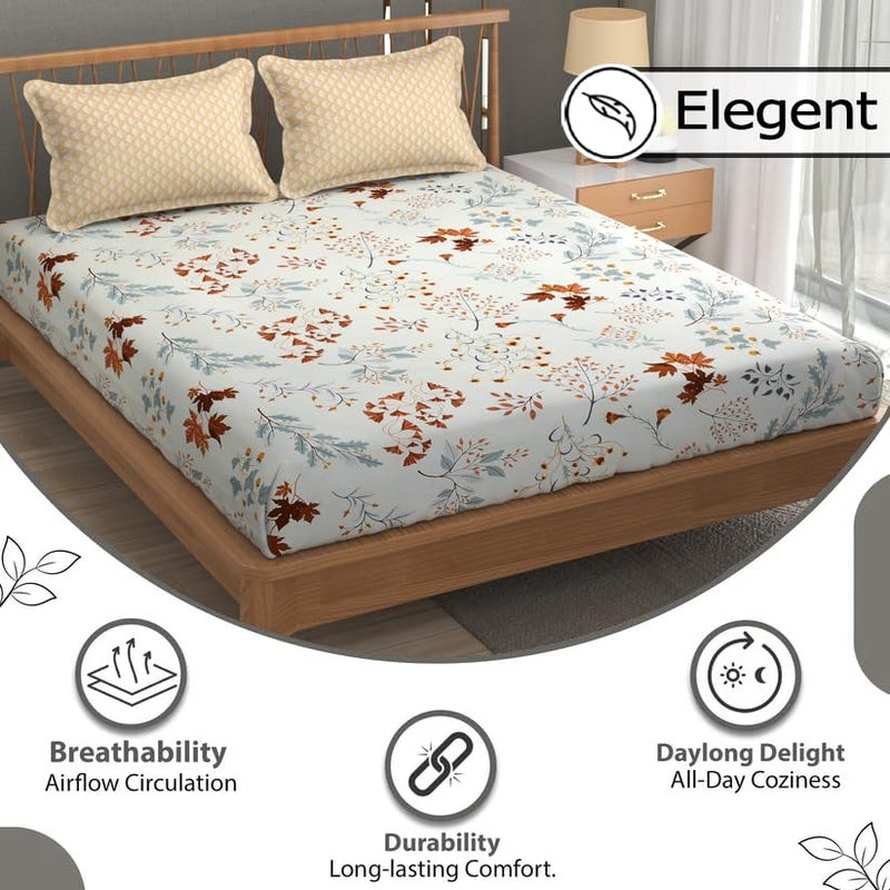 FRESH FROM LOOM Floral XXL Microfiber Soft Cotton Bedsheet King Size |Hypoallergenic Bedsheet for Double Bed | 240 TC Anti Fade Printed Bed Cover with 2 Pillow Cover (108x108 inches, Shell White) - Image 5