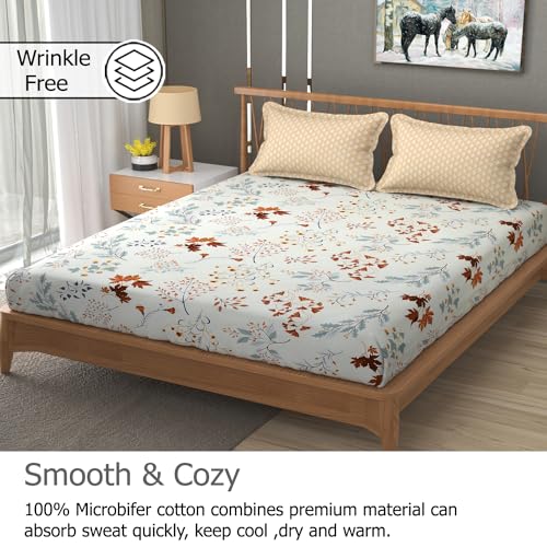 FRESH FROM LOOM Floral XXL Microfiber Soft Cotton Bedsheet King Size |Hypoallergenic Bedsheet for Double Bed | 240 TC Anti Fade Printed Bed Cover with 2 Pillow Cover (108x108 inches, Shell White) - Image 2