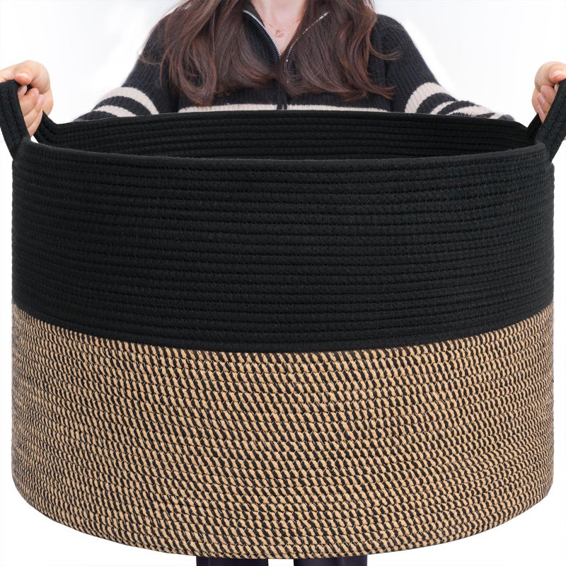 INDRESSME Large Storage Baskets for Organizing 217 x 138 Blanket Basket Living Room Dog Toy Bin Woven Laundry Basket for Dirty Clothes Pillows Towel 90L Mix Black