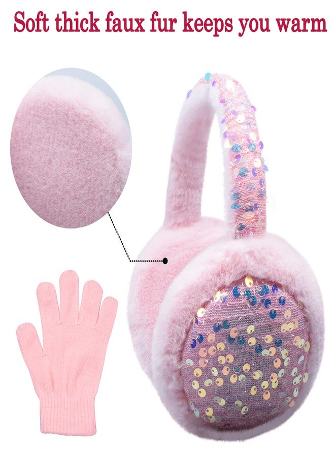 EDCYF Ear Muffs Gloves Set for Kids Girls Winter Ear Muffs Adjustable Sequins Warm Earmuffs Furry Outdoor - Image 4
