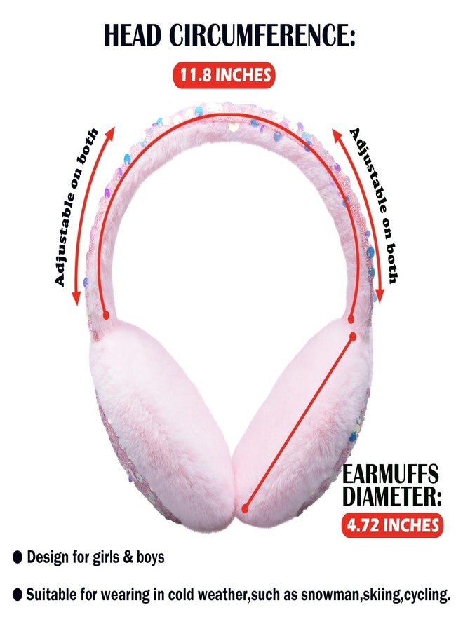 EDCYF Ear Muffs Gloves Set for Kids Girls Winter Ear Muffs Adjustable Sequins Warm Earmuffs Furry Outdoor - Image 2