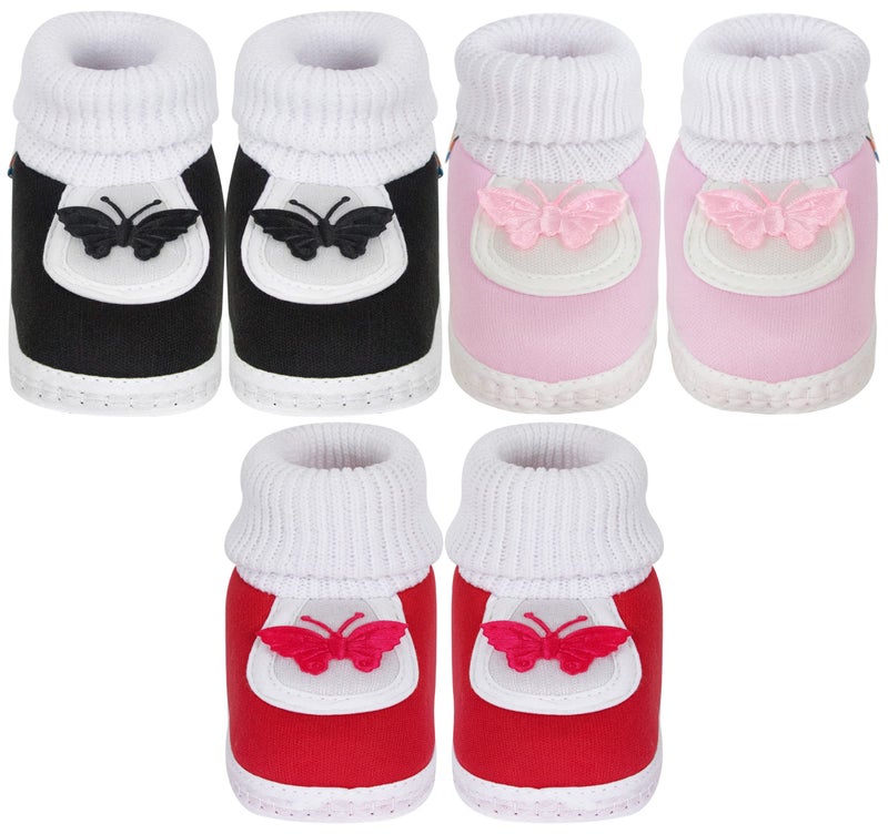 Neska Moda Unisex Set Of 3 Pair Booties for 6 to 12 Months (Black,Red,Pink) - Image 2