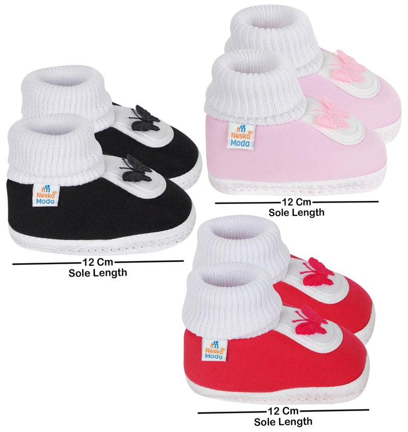 Neska Moda Unisex Set Of 3 Pair Booties for 6 to 12 Months (Black,Red,Pink) - Image 3