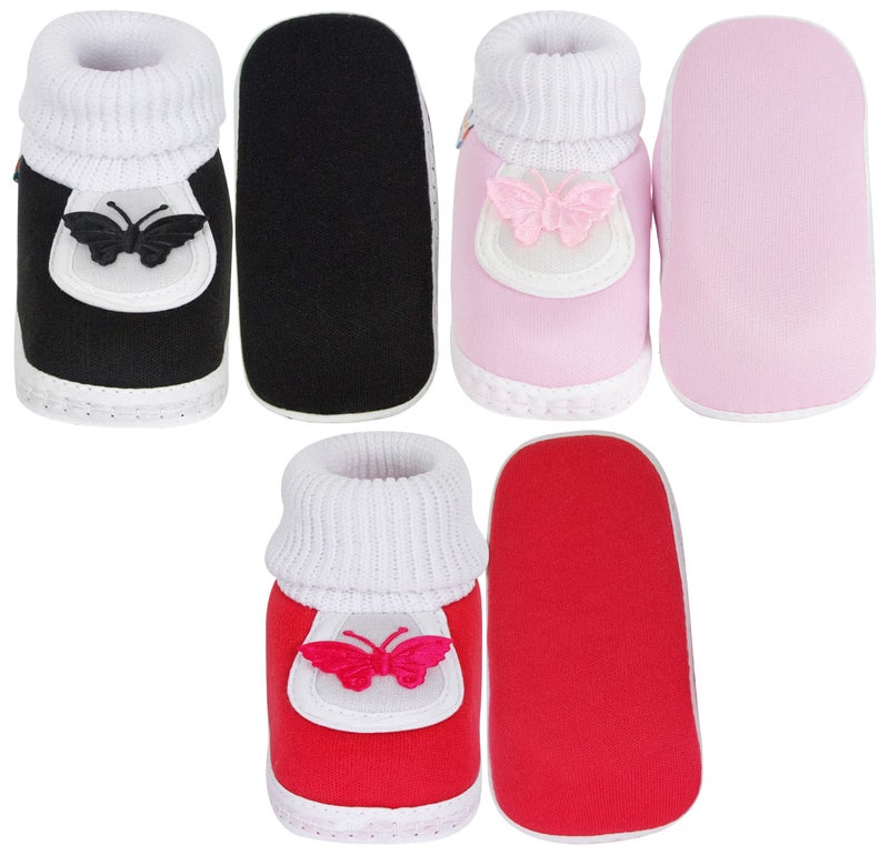 Neska Moda Unisex Set Of 3 Pair Booties for 6 to 12 Months (Black,Red,Pink) - Image 5