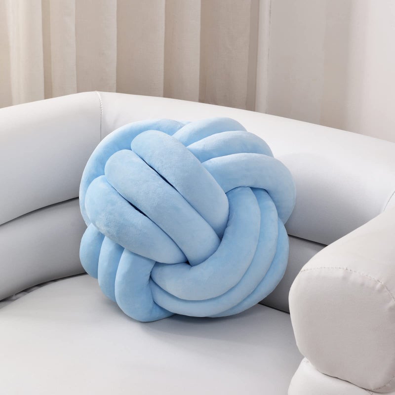 Sioloc Soft Knot Ball PillowsRound Throw Pillow Cushion Home Decoration Plush PillowThrow Knotted Pillow Handmade Round Plush Pillow78inchesLight Blue