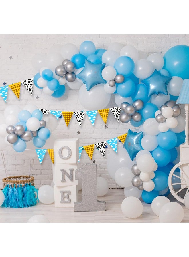 PEUTIER 4pcs Cartoon Story Party Banner - Themed Baby Shower Party Decor Blue Yellow Red Toy Themed Birthday Banner for Kids Baby Shower Decorations  - Image 5