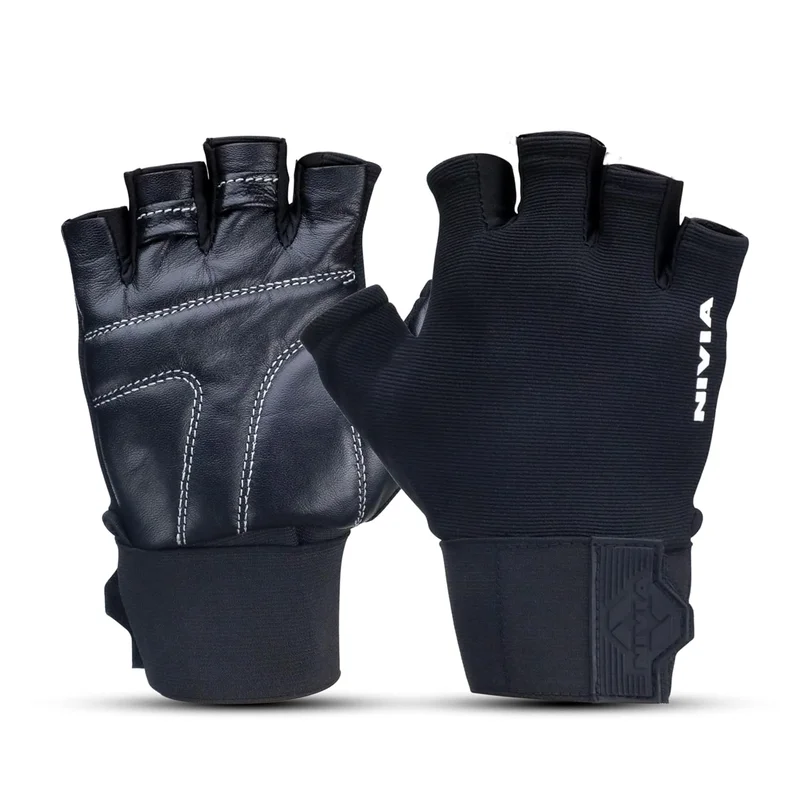 نيفيا Nivia Scorpion Genuine Leather Gym Gloves for Weightlifting and Cross-Training - Adjustable Wrist Support, Anti-Slip Padded Palm, Size S, Black