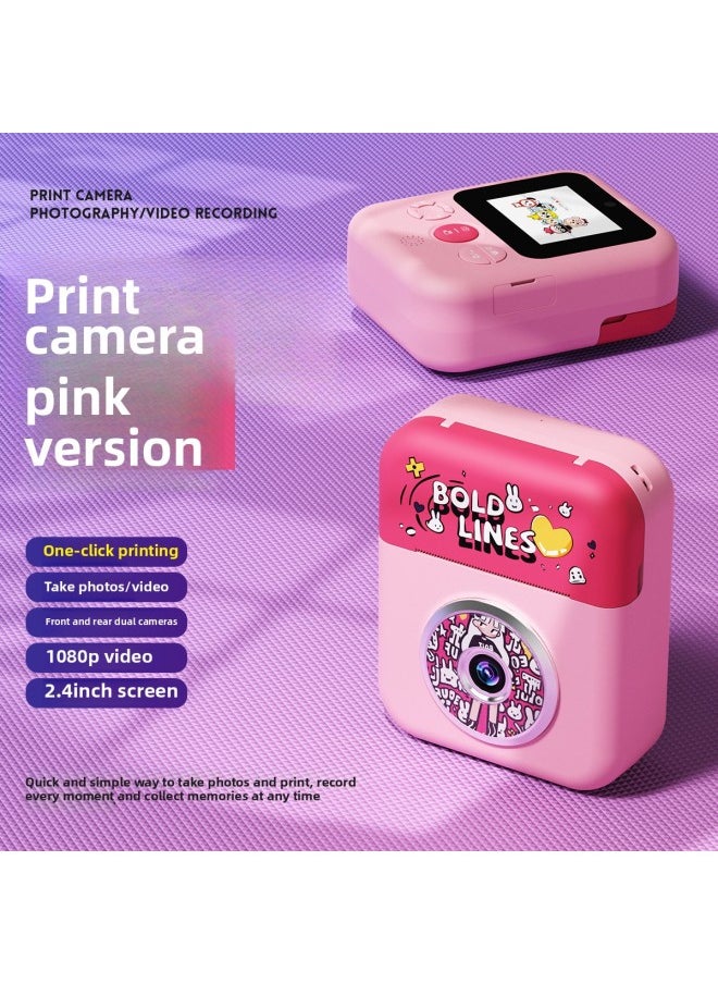 Generic High Definition Print Camera For Kids Video Recording Instant Printing Paper Output Children's Camera With Accessories-Color:Pink  - Image 1