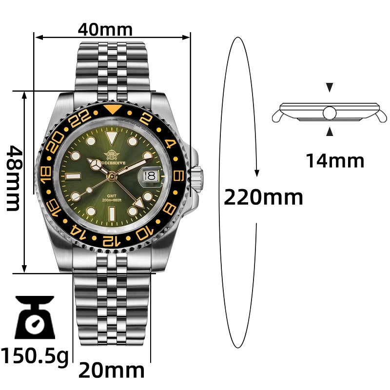 ADDIESDIVE GMT Watches for Men Swiss 515-24H Quartz Movement Waterproof 200 M C3 Green Luminous Two Tone Luxury Watch - Image 2