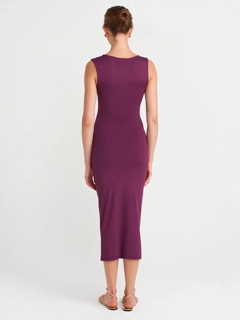 ديلفين Dilvin Sleeveless Bodycon Midi Dress With Accessory Detail