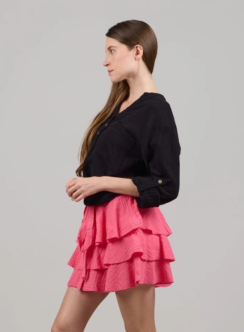 Just Nature Black Relaxed V-Neck Long Sleeve Top for Women | Best Price UAE