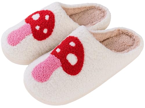 Tellrain Women's Cute Strawberry Pattern Slippers - Warm Soft Fuzzy Closed Toe Sandals - Non-Slip House Bedroom Shoes - Image 1