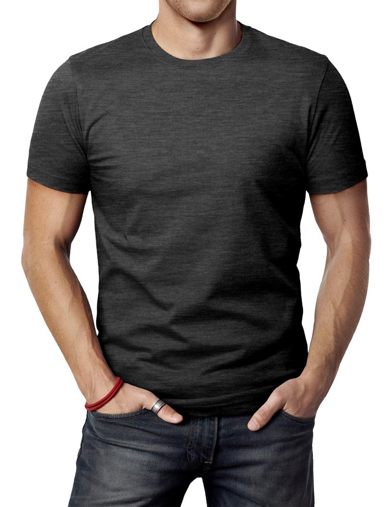 H2H Men's Basic Classic Fitted Fine Cotton Blended Premium Crew Neck Charcoal US M/Asia L (CMTTS0198) - Image 1