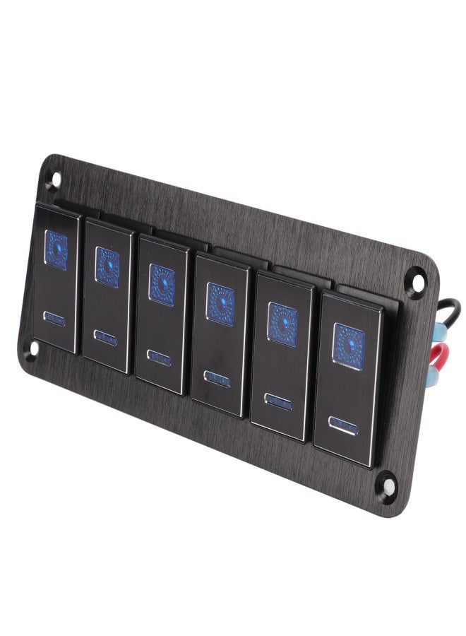 6 Gang Rocker Switch Panel Waterproof Blue Backlit Aluminum Alloy Anodize Black for Car Truck RV Boat DC12V‑24V - Image 4