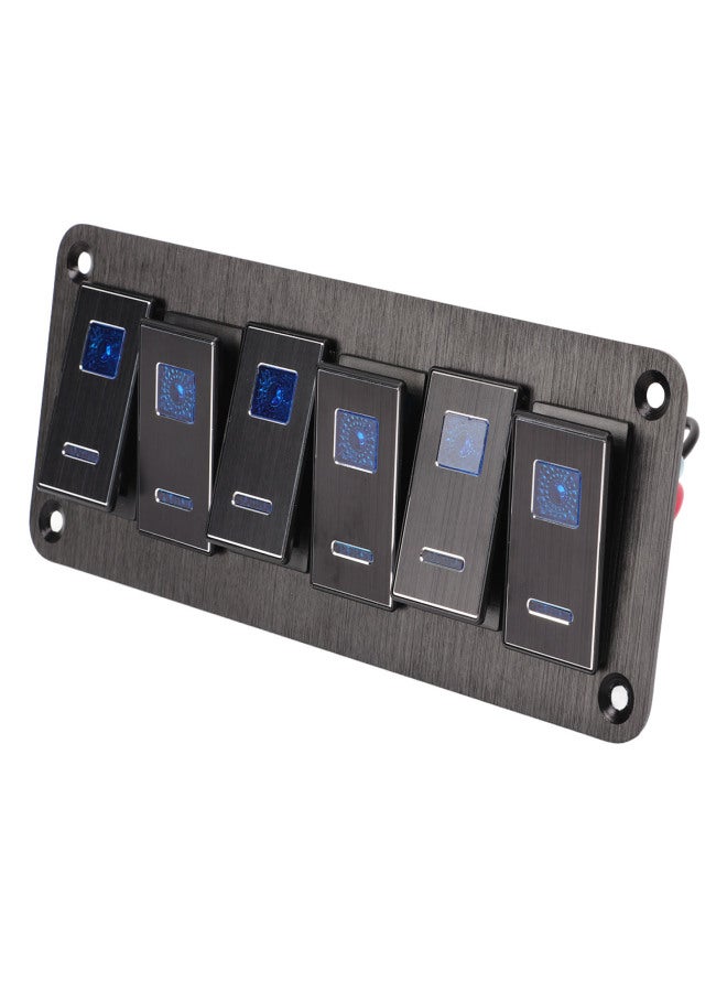 6 Gang Rocker Switch Panel Waterproof Blue Backlit Aluminum Alloy Anodize Black for Car Truck RV Boat DC12V‑24V - Image 5